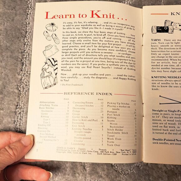 Coats AND Clarks BOOK NO 190 Vintage 1968 Learn To Knit USA 35 CENTS MOD RETRO - Picture 3 of 6